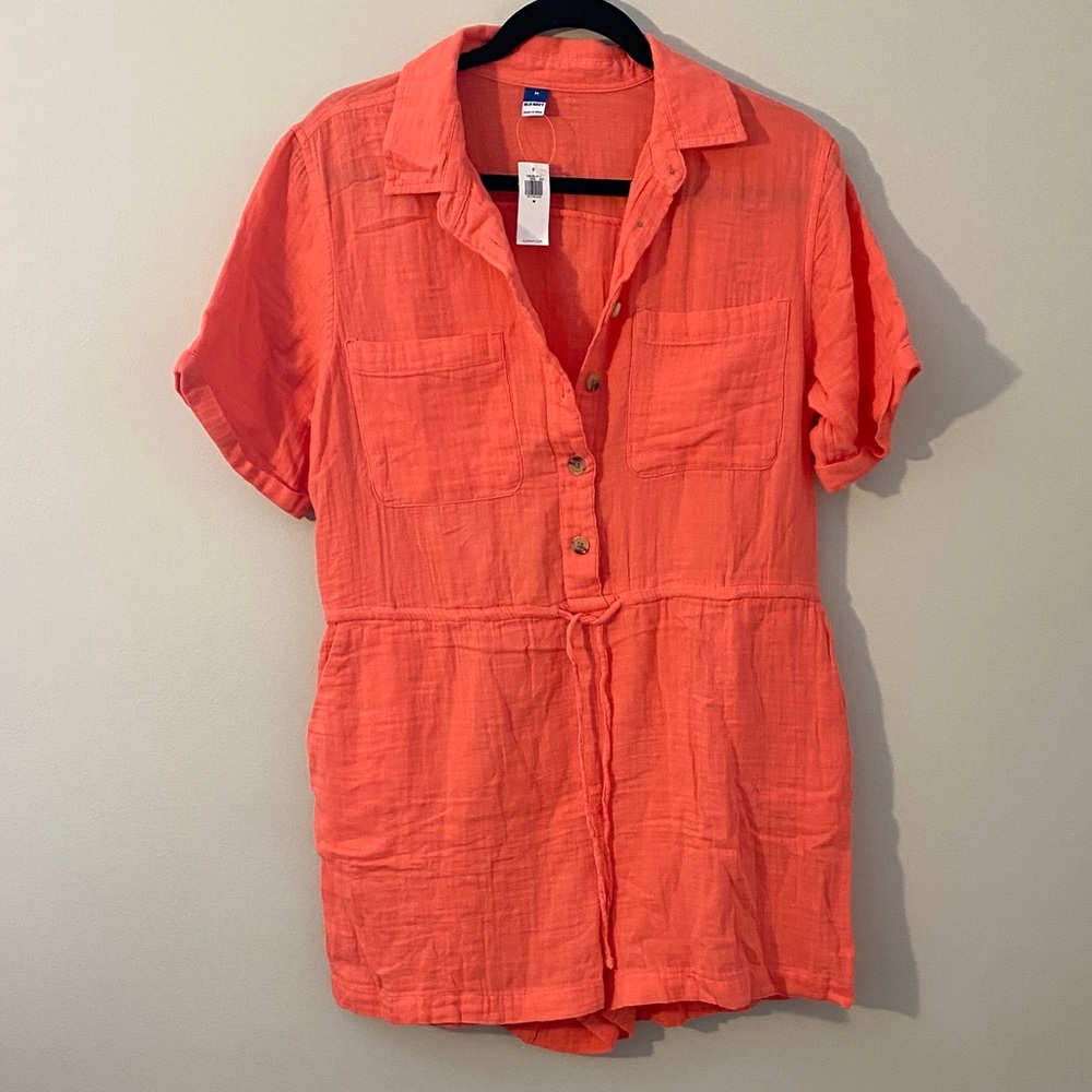 🎉 BOGO Old Navy 100% Cotton Coral Short Sleeve Button-Front Romper 🎉